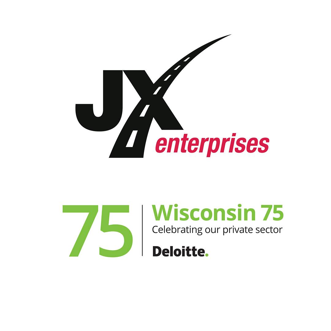 JX Enterprises logo and the Deloitte Wisconsin 75 logo
