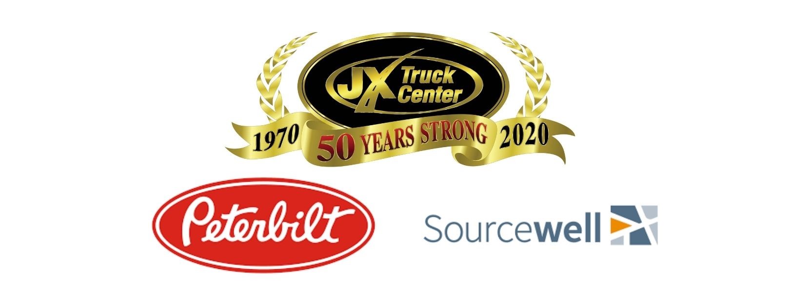 JX Truck Center logo, Peterbilt Logo, Sourcewell Logo