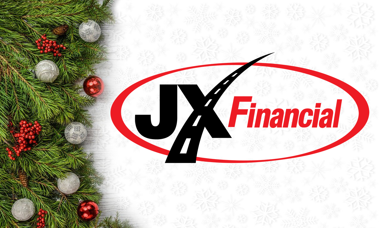 JX Financial logo with holiday border
