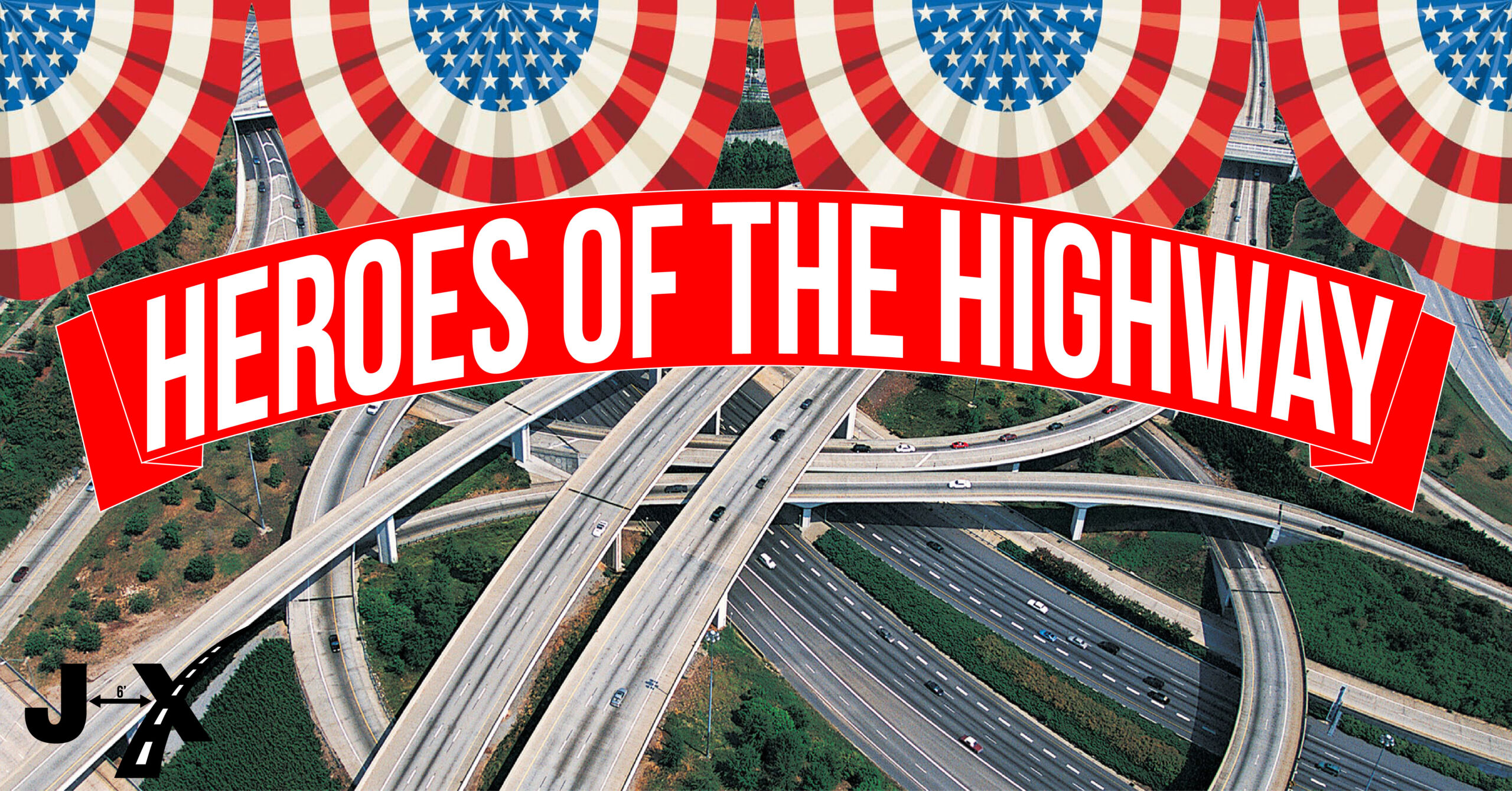heroes of the highway blog header. American flag and highway image