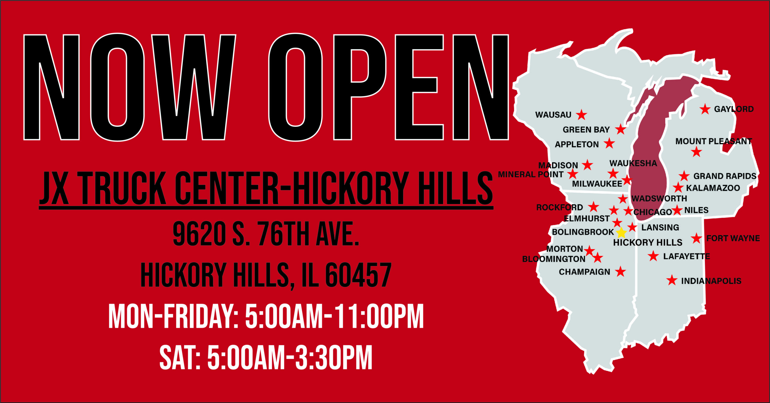 hickory hills location now open sign with map posted