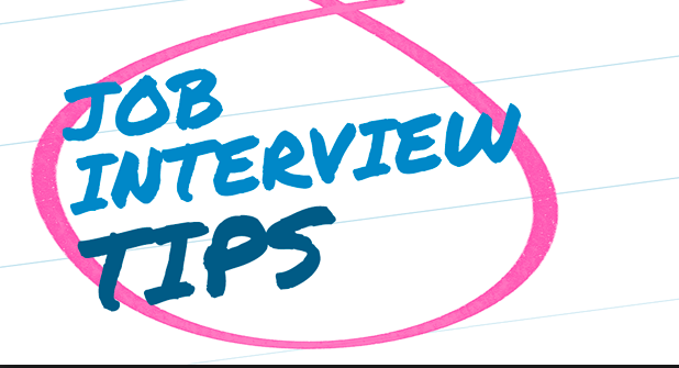 the phrase job interview tips written on lined paper and circled