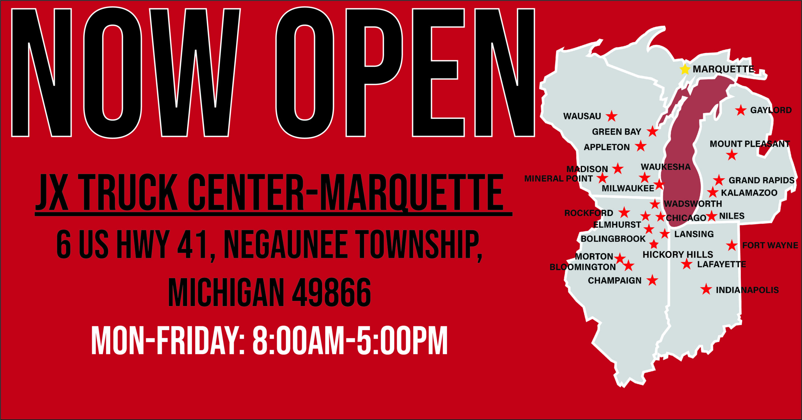 JX Truck Center Marquette now open announcement
